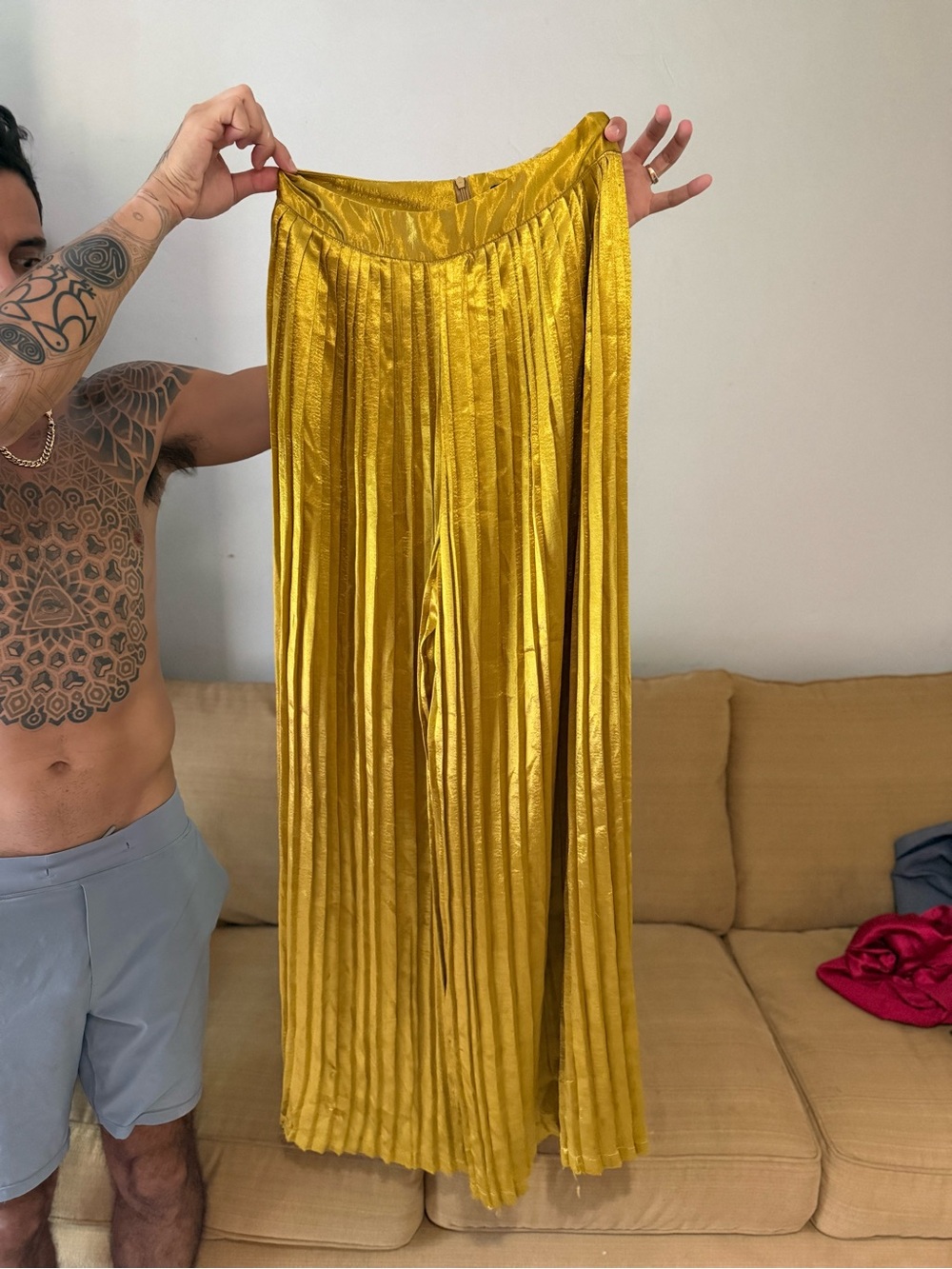 Nasty Gal Pleated Metallic Gold Women's Skirt